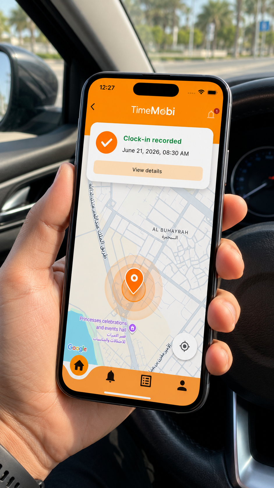 Clock in from anywhere — location captured automatically